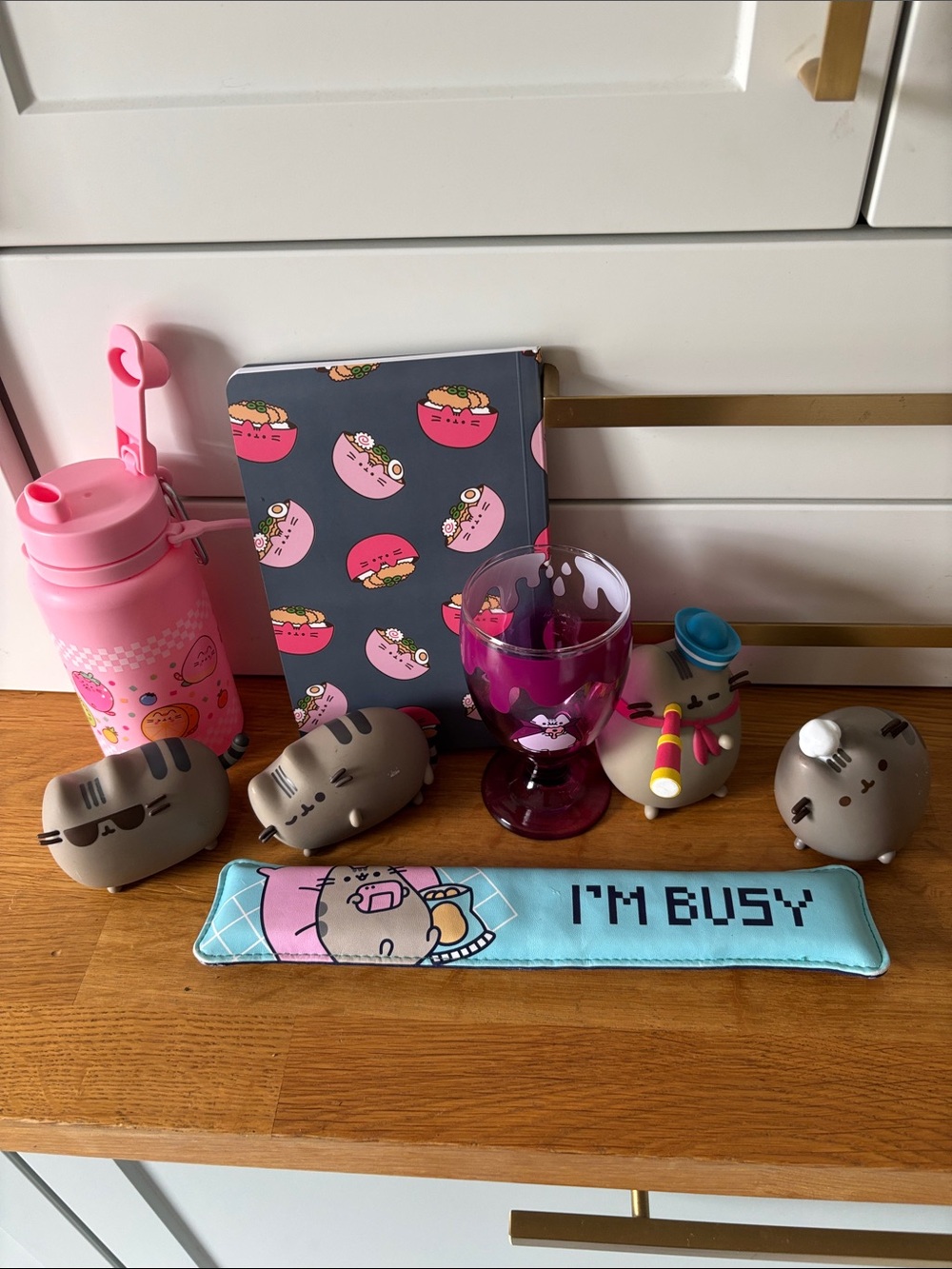 Pusheen Pink Water Bottle & Plush Desk Toys Set - Pink, Gray, Purple- Lot of toy